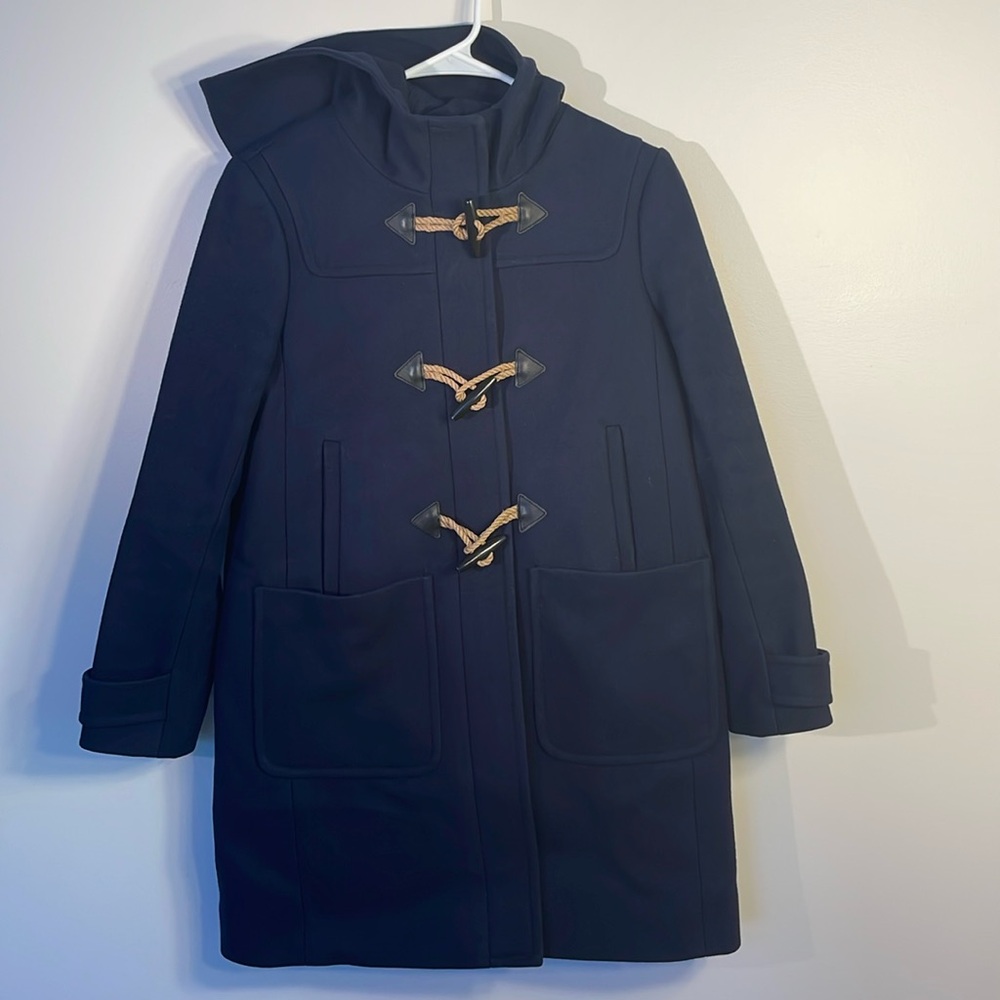 JCrew Navy Toggle Wool Coat with Hood